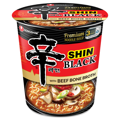 Nongshim SHIN BLACK Ramyun Noodle Cup, Beef Bone Broth - 6 Pack