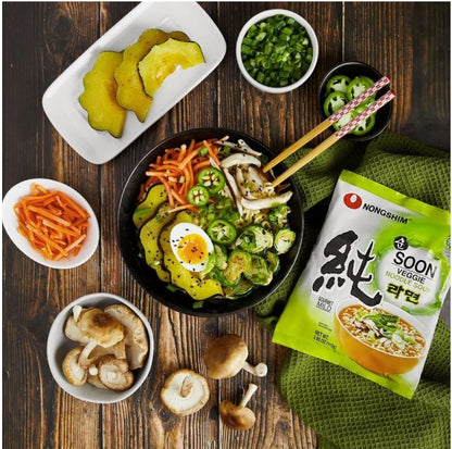 Nongshim SOON Vegan Noodle Soup, Savory Veggie - 4 Pack