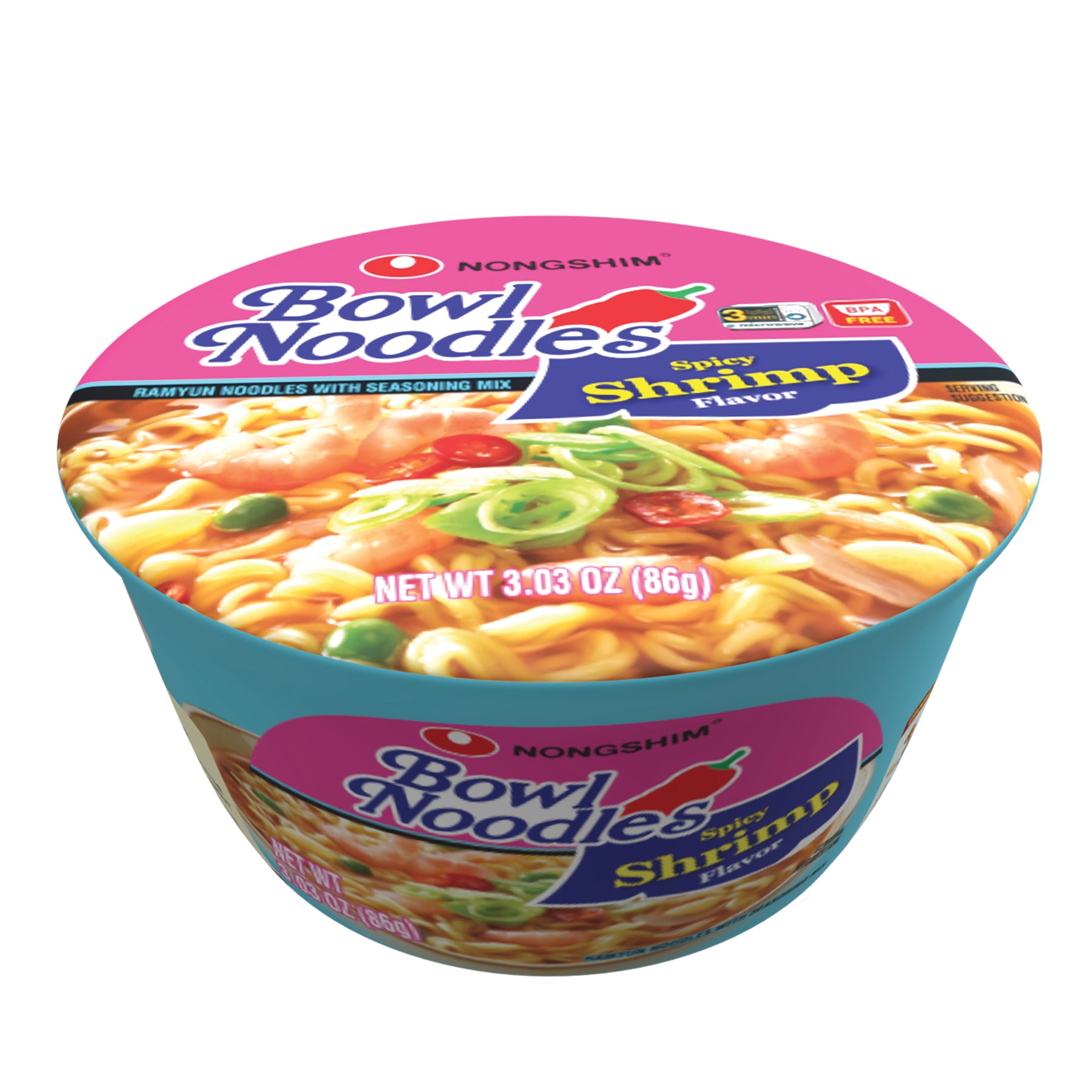 Nongshim Bowl Noodle Soup, Spicy Shrimp Flavor - 12 Pack