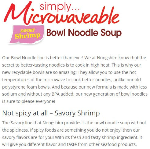 Nongshim Bowl Noodle Soup, Savory Shrimp Flavor - 12 Pack