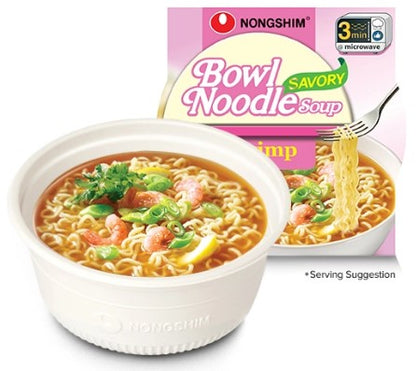 Nongshim Bowl Noodle Soup, Savory Shrimp Flavor - 12 Pack