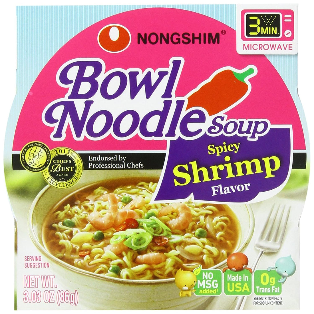 Nongshim Bowl Noodle Soup, Spicy Shrimp Flavor - 12 Pack